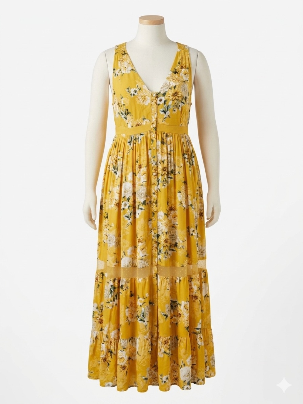 Torrid Yellow Floral V-Neck Tiered Maxi Dress Size 4